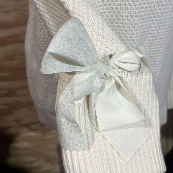 Talbots MP Lambswool Blend Ivory Pullover Sweater Ribbon Bow Sleeved Artsy - Picture 4 of 12